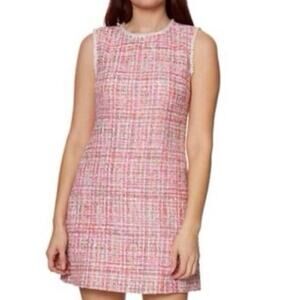 Betsey Johnson stunning Pink Tweed Dress with Pearl Detailing size 10 NWT